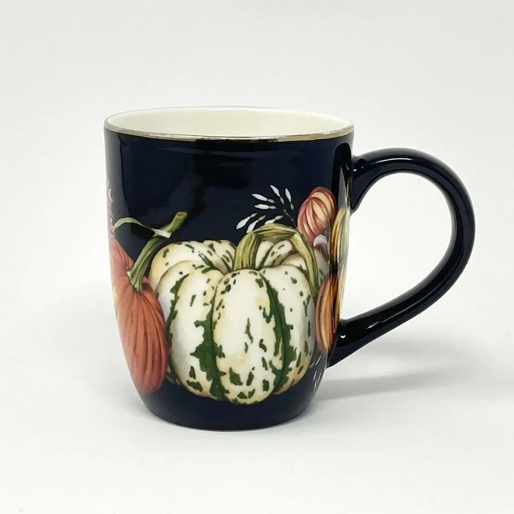 Williams Sonoma Harvest Pumpkin Coffee Cup Mug 4” Autumn Thanksgiving